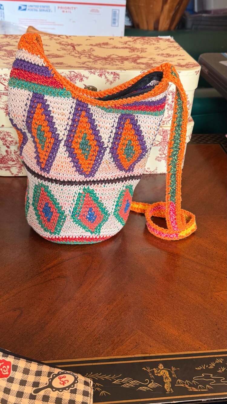 Handmade Colorful Crochet Tribal Boho Crossbody Bucket Bag